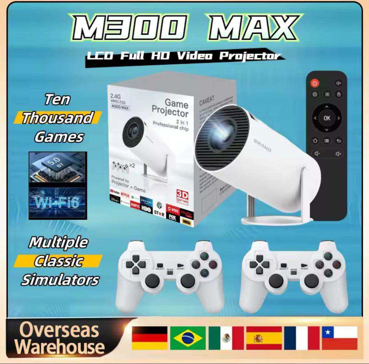 GameBeam M300 Max – Mini Projecteur de Jeu Rétro avec 10 000 Jeux