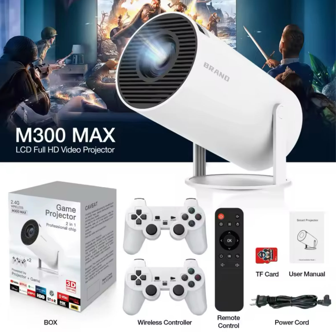 GameBeam M300 Max – Mini Projecteur de Jeu Rétro avec 10 000 Jeux